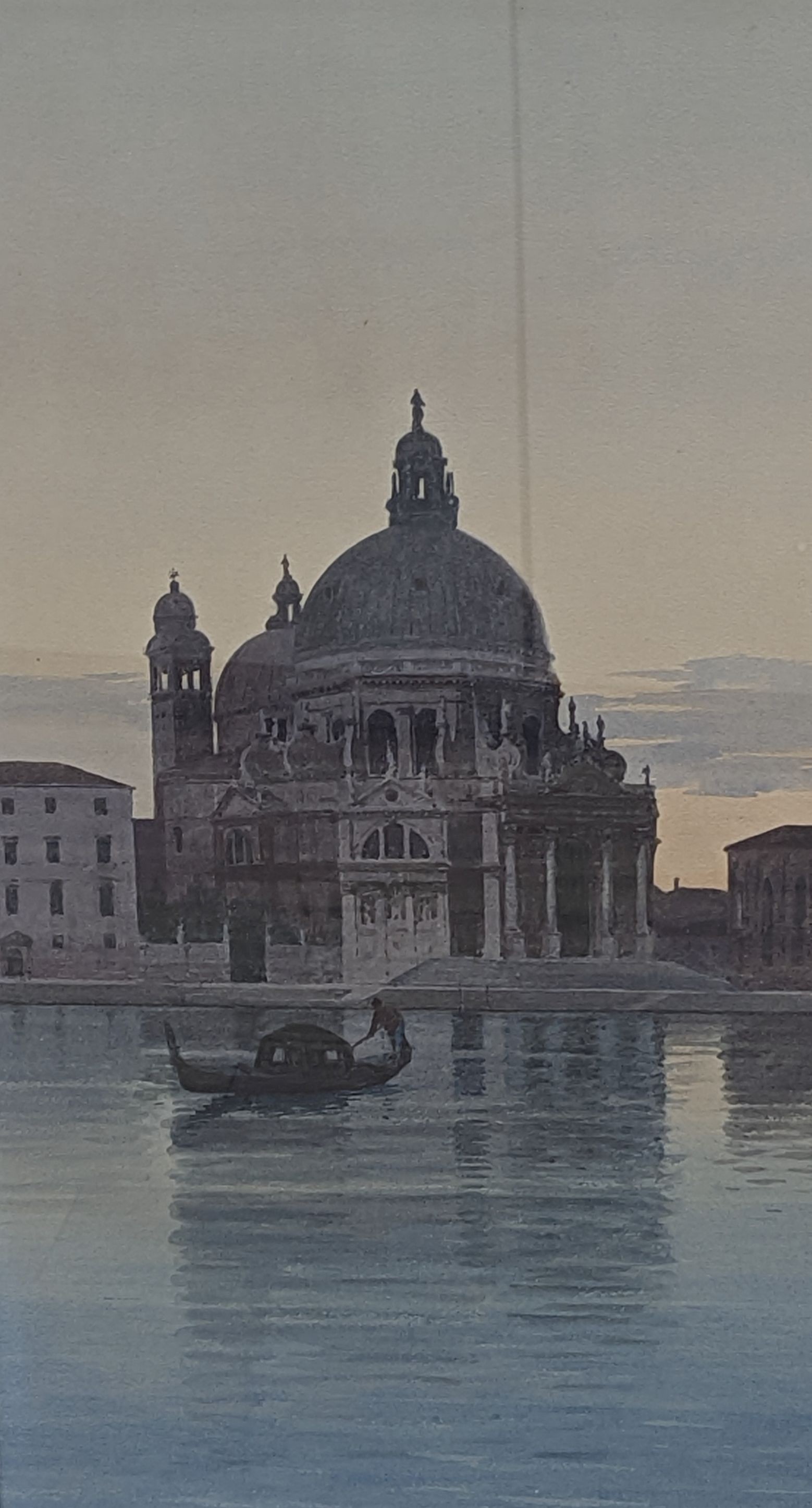 Eugenio Benvenuti (1851-1959) watercolour, Gondolier with Venice beyond, signed, 53 x 29cm